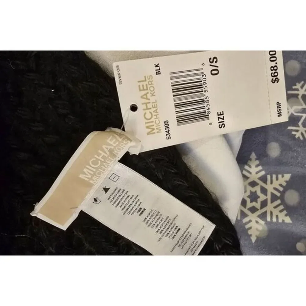 Michael Kors Long Winter Scarf Cable Knit Black With Buttons On Pockets‎
